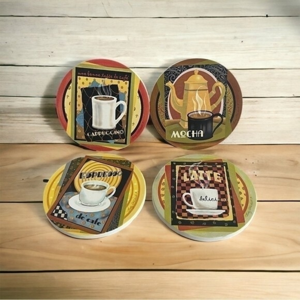 Thirstystone 4Piece Sandstone Coaster Set 4.25 Natural Absorbent Cork Bottom New